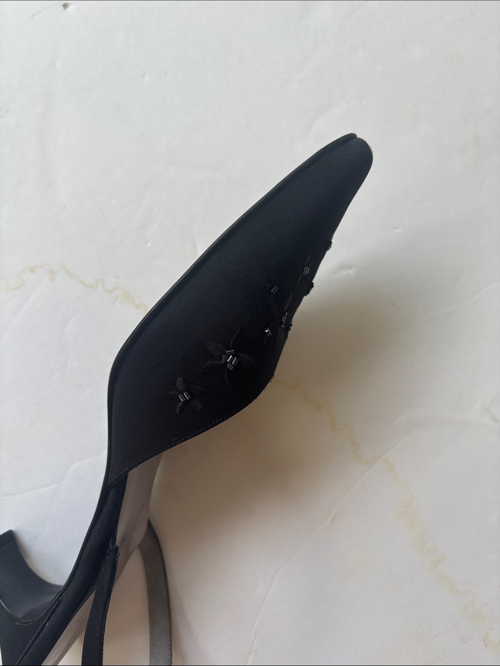 Vintage 90s Ann Taylor Italy Slingback Kitten Heel Black Beaded Y2K Formal 9 Hot - Picture 14 of 17